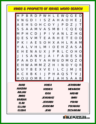 Bible Word Search - Kings & Prophets of Israel