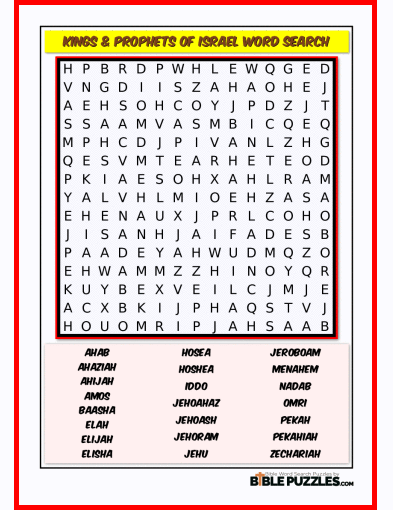 Bible Word Search - Kings & Prophets of Israel