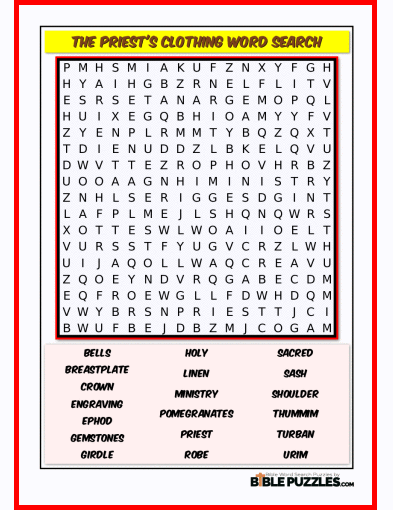 Bible Word Search - The Priest's Clothing