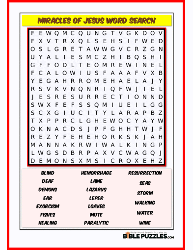 Bible Word Search - Miracles of Jesus