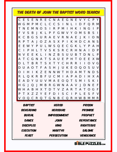 Bible Word Search - The Death of John the Baptist