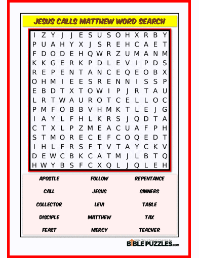 Bible Word Search - Jesus Calls Matthew