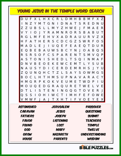 Bible Word Search - Young Jesus in the Temple