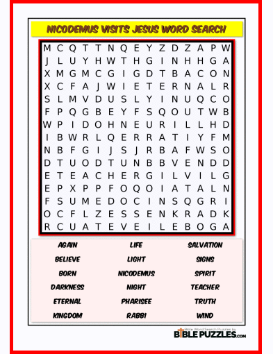 Bible Word Search - Nicodemus Visits Jesus