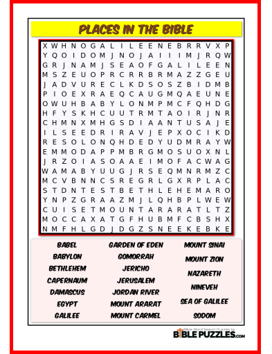 Bible Word Search - Places in the Bible