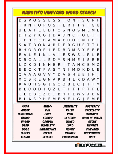 Bible Word Search - Naboth's Vineyard