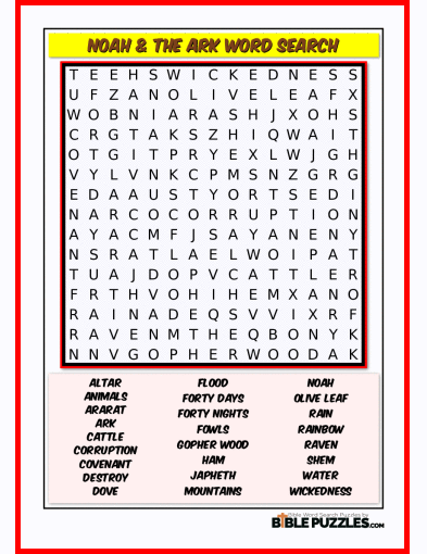 Bible Word Search - Noah & the Ark