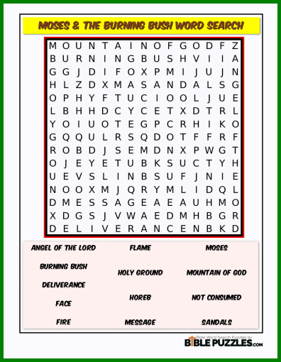 Bible Word Search - Moses & the Burning Bush