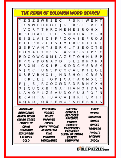 Bible Word Search - The Reign of Solomon