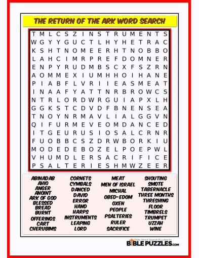 Bible Word Search - The Return of the Ark