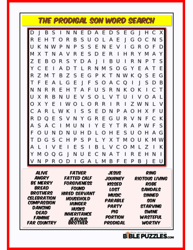 Bible Word Search - The Prodigal Son