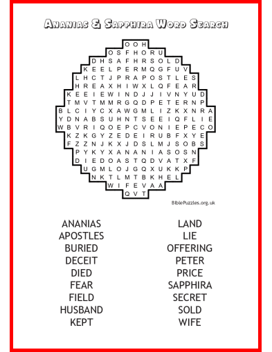 Bible Word Search - Ananias & Sapphira