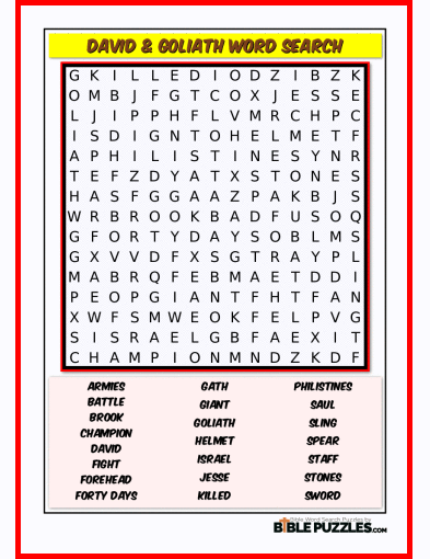 Bible Word Search - David & Goliath