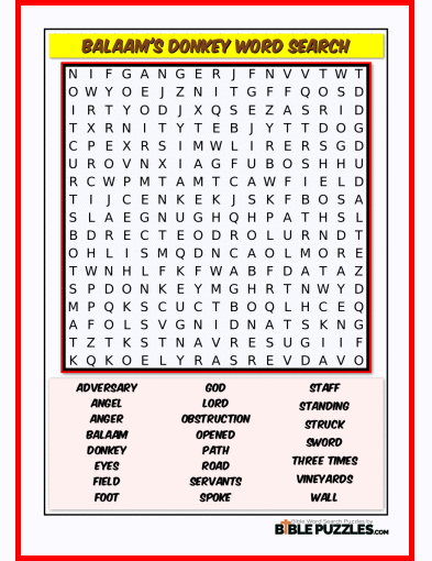 Bible Word Search - Balaam's Donkey