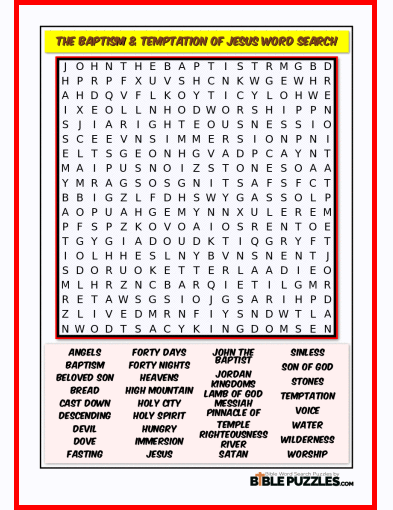 Bible Word Search - The Baptism & Temptation of Jesus