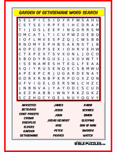 Bible Word Search - Garden of Gethsemane