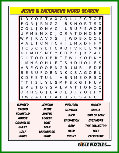 Bible Word Search - Jesus & Zacchaeus