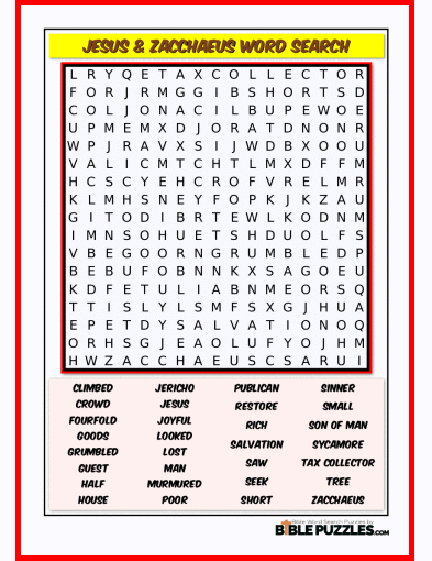 Bible Word Search - Jesus & Zacchaeus