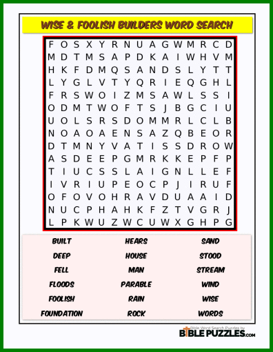 Bible Word Search - Wise & Foolish Builders