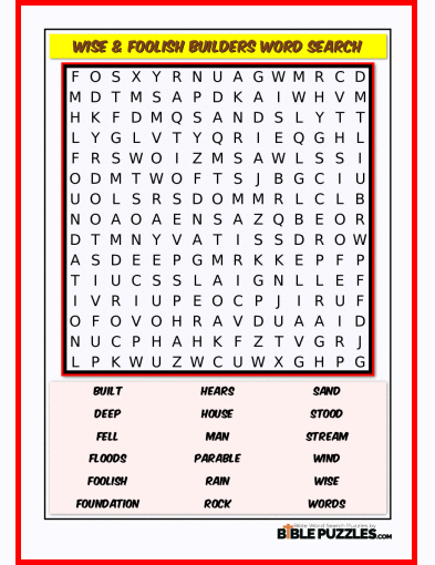 Bible Word Search - Wise & Foolish Builders