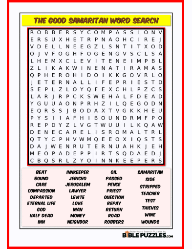 Bible Word Search - The Good Samaritan