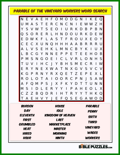 Bible Word Search - Parable of the Vineyard Workers