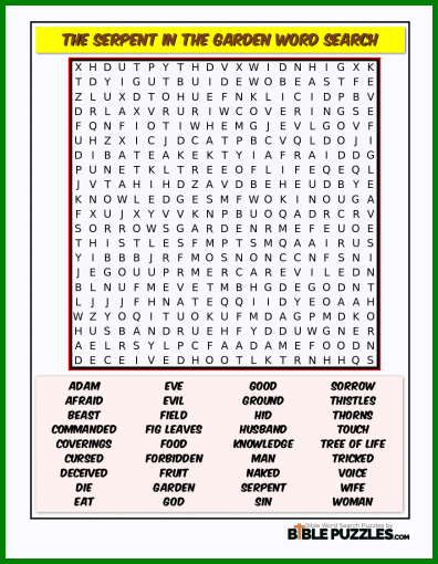 Bible Word Search - The Serpent in the Garden