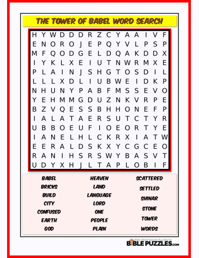 Bible Word Search - The Tower of Babel