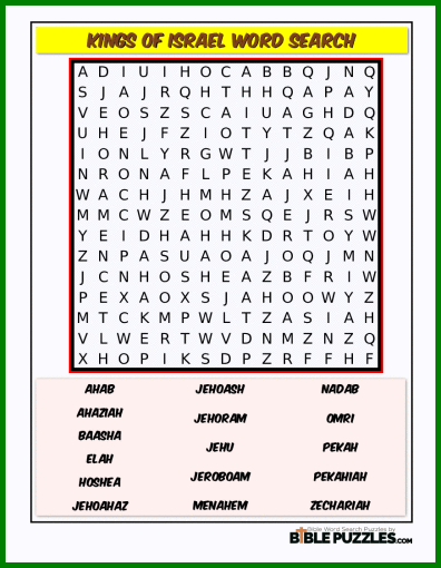 Bible Word Search - Kings of Israel