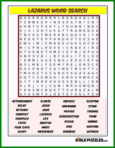 Bible Word Search - Lazarus