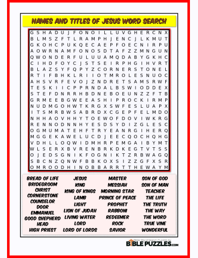 Bible Word Search - Names and Titles of Jesus