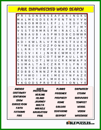 Bible Word Search - Paul Shipwrecked